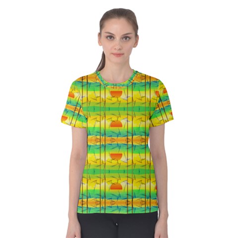 Birds Beach Sun Abstract Pattern Women s Cotton Tee by HermanTelo