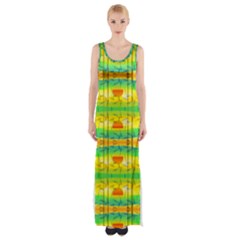 Birds Beach Sun Abstract Pattern Maxi Thigh Split Dress