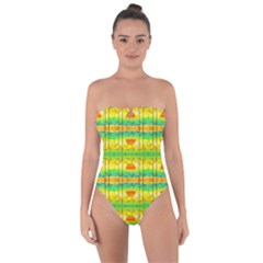 Birds Beach Sun Abstract Pattern Tie Back One Piece Swimsuit