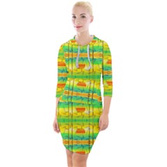 Birds Beach Sun Abstract Pattern Quarter Sleeve Hood Bodycon Dress