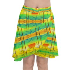 Birds Beach Sun Abstract Pattern Chiffon Wrap Front Skirt by HermanTelo