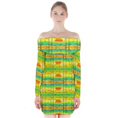 Birds Beach Sun Abstract Pattern Long Sleeve Off Shoulder Dress