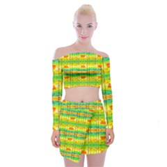 Birds Beach Sun Abstract Pattern Off Shoulder Top With Mini Skirt Set by HermanTelo