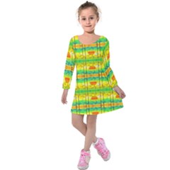 Birds Beach Sun Abstract Pattern Kids  Long Sleeve Velvet Dress