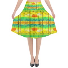 Birds Beach Sun Abstract Pattern Flared Midi Skirt by HermanTelo