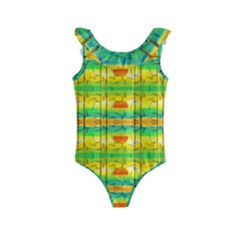 Birds Beach Sun Abstract Pattern Kids  Frill Swimsuit by HermanTelo