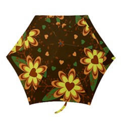 Floral Hearts Brown Green Retro Mini Folding Umbrellas