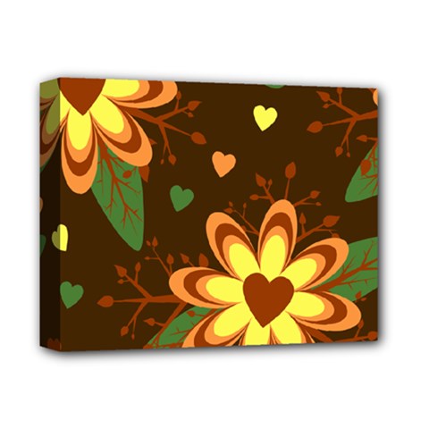 Floral Hearts Brown Green Retro Deluxe Canvas 14  X 11  (stretched)