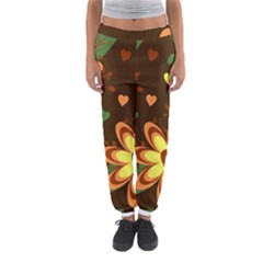 Floral Hearts Brown Green Retro Women s Jogger Sweatpants