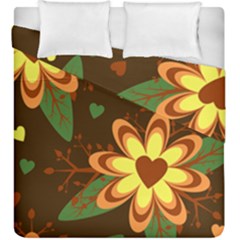 Floral Hearts Brown Green Retro Duvet Cover Double Side (king Size)