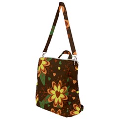 Floral Hearts Brown Green Retro Crossbody Backpack by HermanTelo