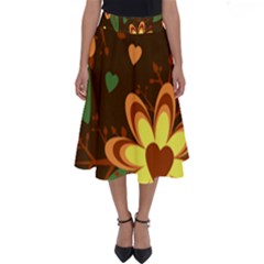 Floral Hearts Brown Green Retro Perfect Length Midi Skirt