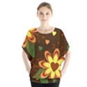 Floral Hearts Brown Green Retro Batwing Chiffon Blouse View1