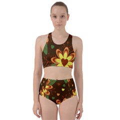 Floral Hearts Brown Green Retro Racer Back Bikini Set by HermanTelo