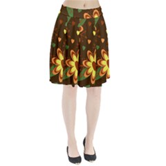 Floral Hearts Brown Green Retro Pleated Skirt