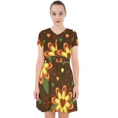 Floral Hearts Brown Green Retro Adorable In Chiffon Dress