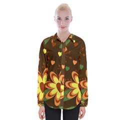 Floral Hearts Brown Green Retro Womens Long Sleeve Shirt