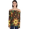 Floral Hearts Brown Green Retro Off Shoulder Long Sleeve Top View1