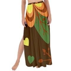 Floral Hearts Brown Green Retro Maxi Chiffon Tie-up Sarong