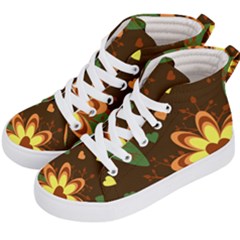 Floral Hearts Brown Green Retro Kids  Hi-top Skate Sneakers by HermanTelo