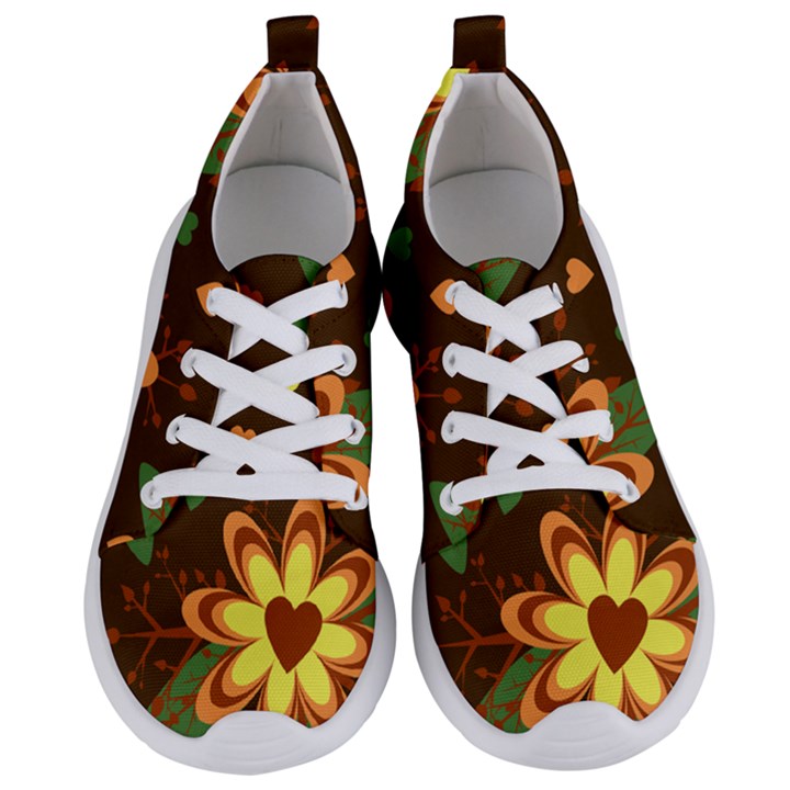 Floral Hearts Brown Green Retro Women s Lightweight Sports Shoes