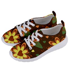 Floral Hearts Brown Green Retro Women s Lightweight Sports Shoes