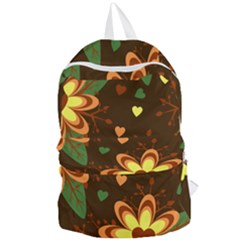 Floral Hearts Brown Green Retro Foldable Lightweight Backpack