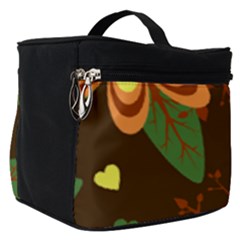 Floral Hearts Brown Green Retro Make Up Travel Bag (small) by HermanTelo