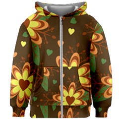 Floral Hearts Brown Green Retro Kids  Zipper Hoodie Without Drawstring