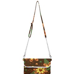 Floral Hearts Brown Green Retro Mini Crossbody Handbag