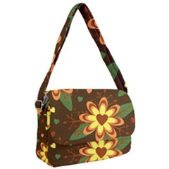 Floral Hearts Brown Green Retro Courier Bag