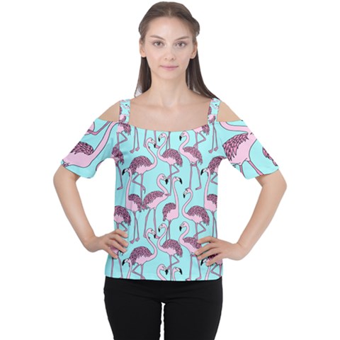 Flemish Rosa Birds Nature Fauna Flamenco Cutout Shoulder Tee by HermanTelo