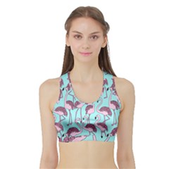 Flemish Rosa Birds Nature Fauna Flamenco Sports Bra With Border