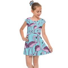 Flemish Rosa Birds Nature Fauna Flamenco Kids  Cap Sleeve Dress