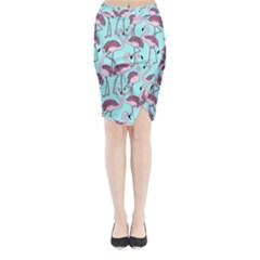 Flemish Rosa Birds Nature Fauna Flamenco Midi Wrap Pencil Skirt by HermanTelo