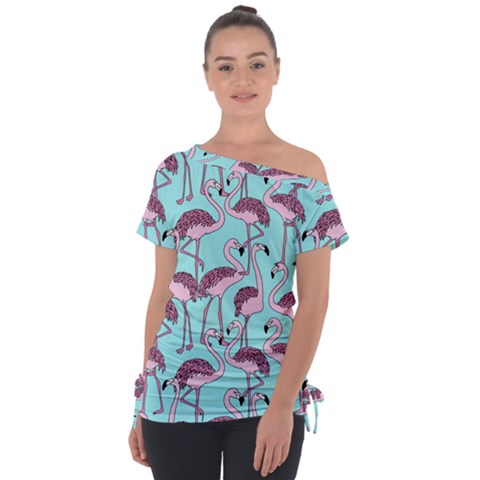 Flemish Rosa Birds Nature Fauna Flamenco Tie-up Tee by HermanTelo