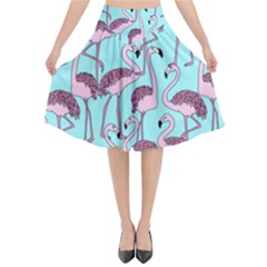 Flemish Rosa Birds Nature Fauna Flamenco Flared Midi Skirt by HermanTelo