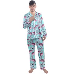 Flemish Rosa Birds Nature Fauna Flamenco Men s Satin Pajamas Long Pants Set by HermanTelo