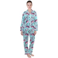 Flemish Rosa Birds Nature Fauna Flamenco Satin Long Sleeve Pyjamas Set by HermanTelo