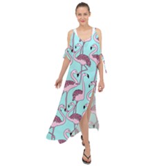 Flemish Rosa Birds Nature Fauna Flamenco Maxi Chiffon Cover Up Dress