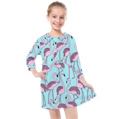 Flemish Rosa Birds Nature Fauna Flamenco Kids  Quarter Sleeve Shirt Dress by HermanTelo