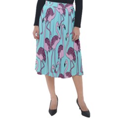 Flemish Rosa Birds Nature Fauna Flamenco Classic Velour Midi Skirt  by HermanTelo