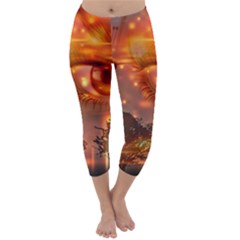 Eye Butterfly Evening Sky Capri Winter Leggings 