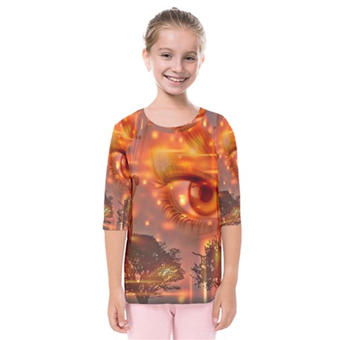 Eye Butterfly Evening Sky Kids  Quarter Sleeve Raglan Tee by HermanTelo