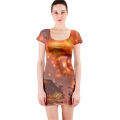 Eye Butterfly Evening Sky Short Sleeve Bodycon Dress by HermanTelo