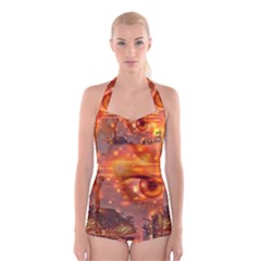 Eye Butterfly Evening Sky Boyleg Halter Swimsuit 