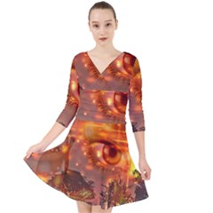 Eye Butterfly Evening Sky Quarter Sleeve Front Wrap Dress