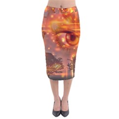 Eye Butterfly Evening Sky Velvet Midi Pencil Skirt by HermanTelo