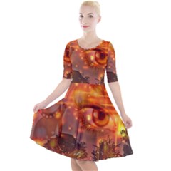 Eye Butterfly Evening Sky Quarter Sleeve A-line Dress