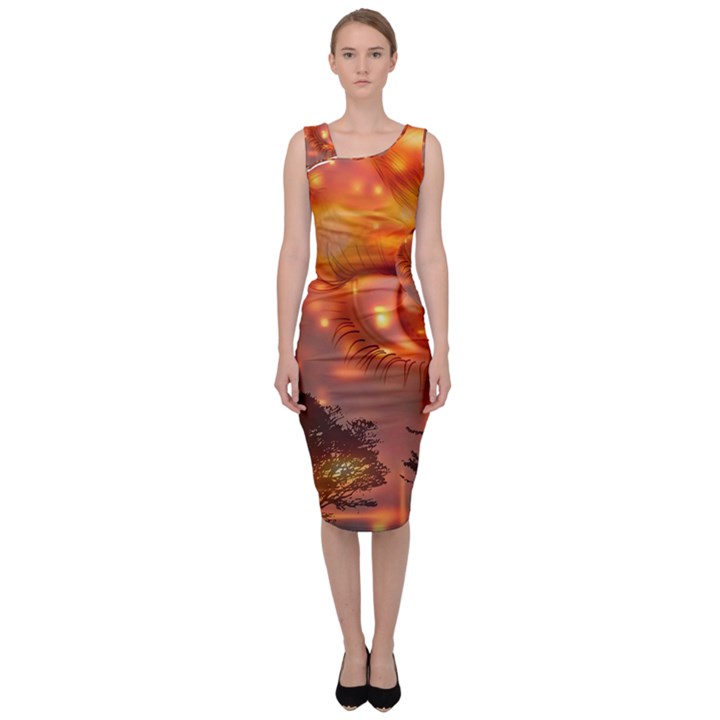 Eye Butterfly Evening Sky Sleeveless Pencil Dress